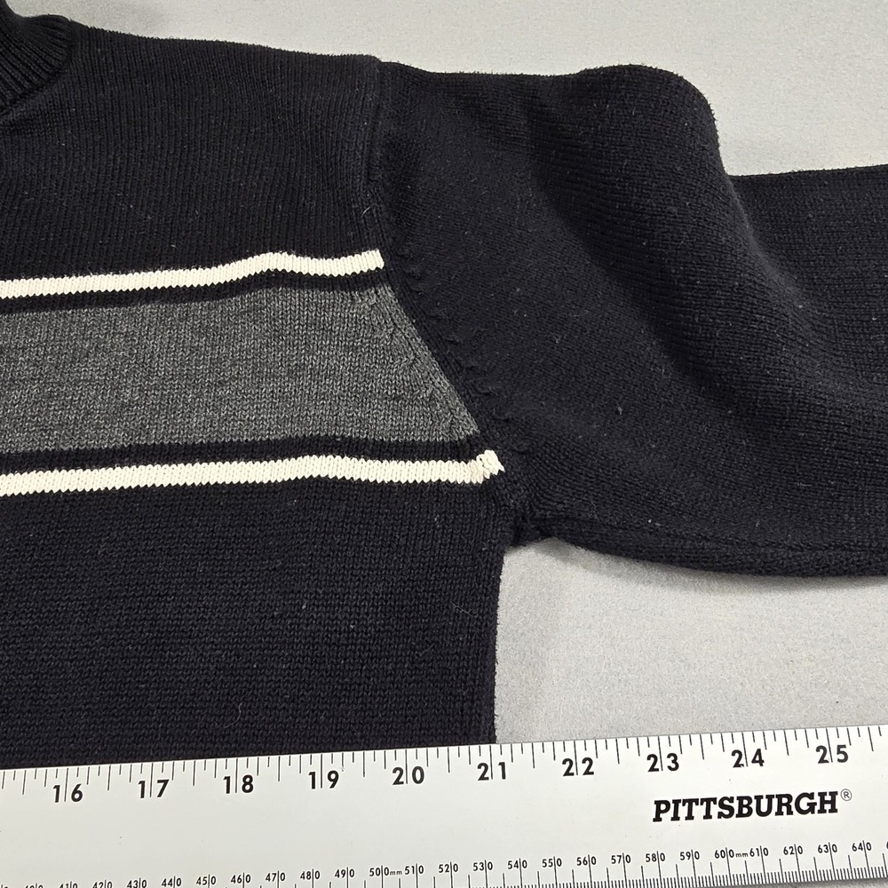 Oscar de la Renta Mens Large Black‎ Sweater Quarter Zip Striped Cotton Mock Neck - Picture 8 of 9